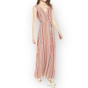 Wayf Rainbow Multi Color Tie Front Wrap Sleeveless Maxi Dress